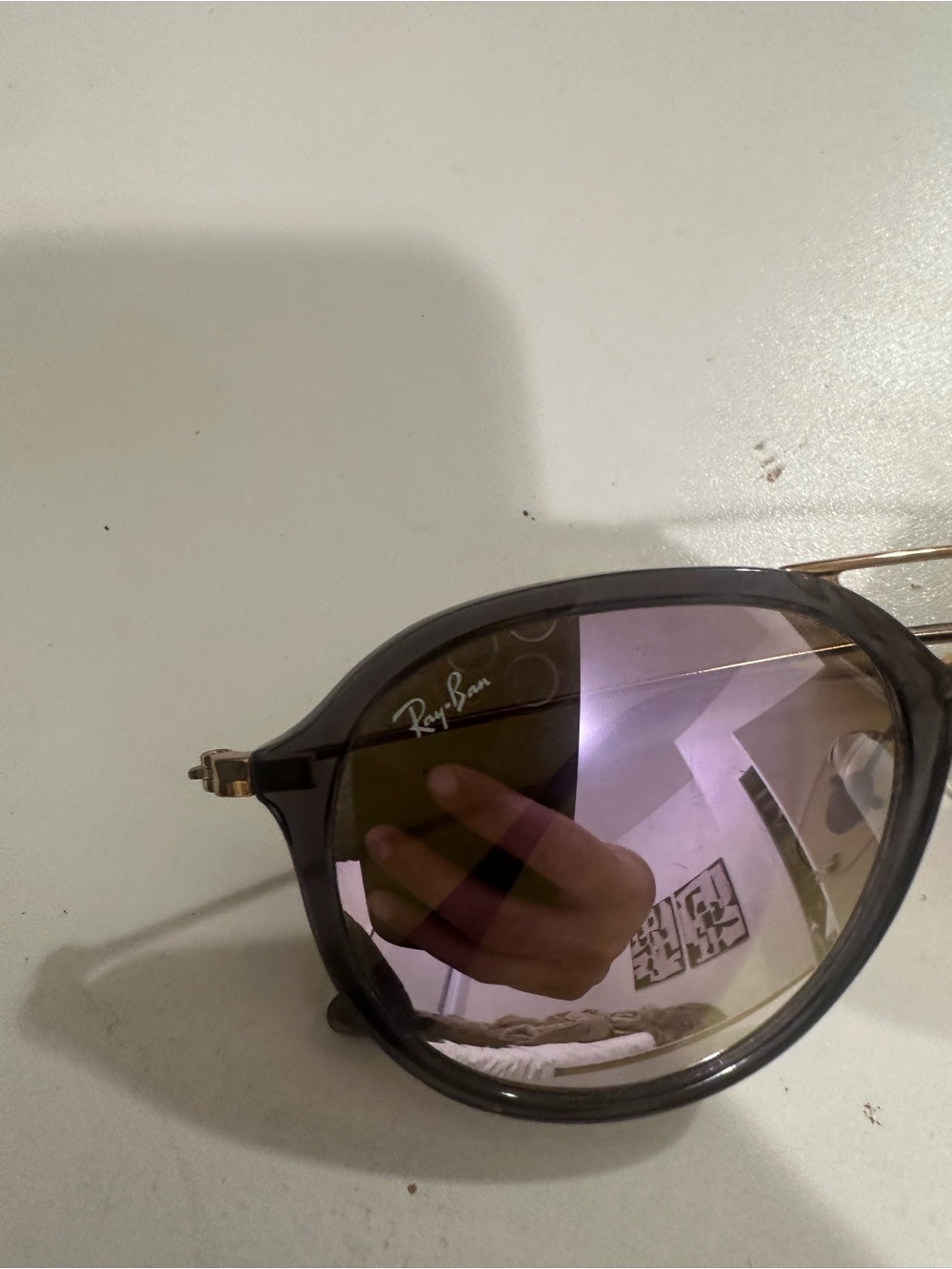 Ray-Ban Black Frame Sunglasses with Purple Mirrored Lenses - Picture 2 of 5